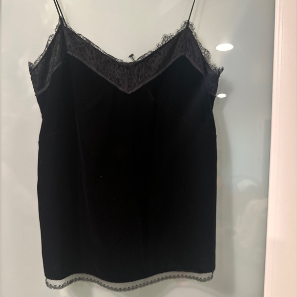 All Saints Black Velvet and Lace Trimmed Camisole U.S. 4/ UK 8 - Picture 4 of 10